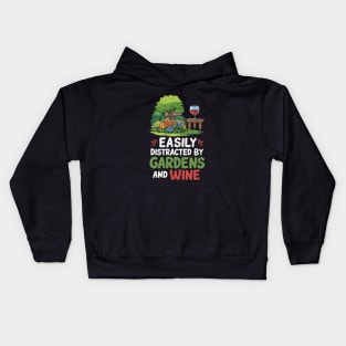 Easily Distracted By Gardens And Wine. Funny Kids Hoodie